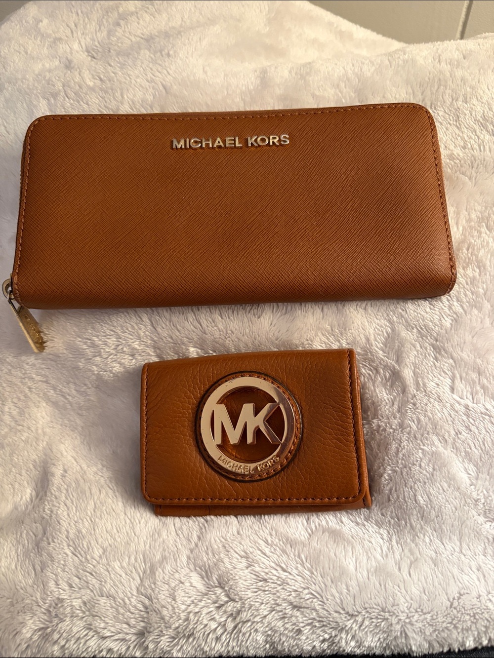 Michael Kors Brown Saffiano Zip Wallet with Matching Card Case